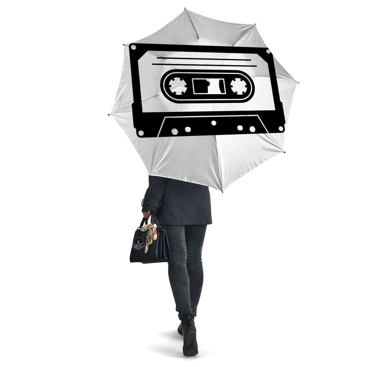 Cassette Tape White And Black Print Umbrella-grizzshop