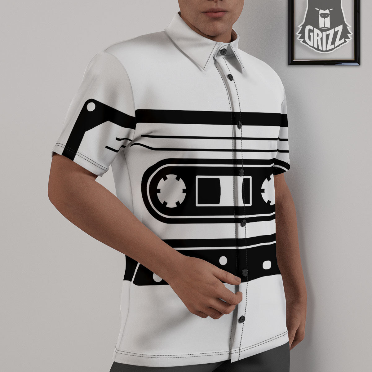 Cassette Tape White And Black Print Untucked Shirts-grizzshop