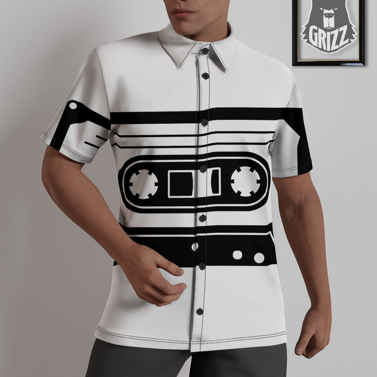 Cassette Tape White And Black Print Untucked Shirts-grizzshop