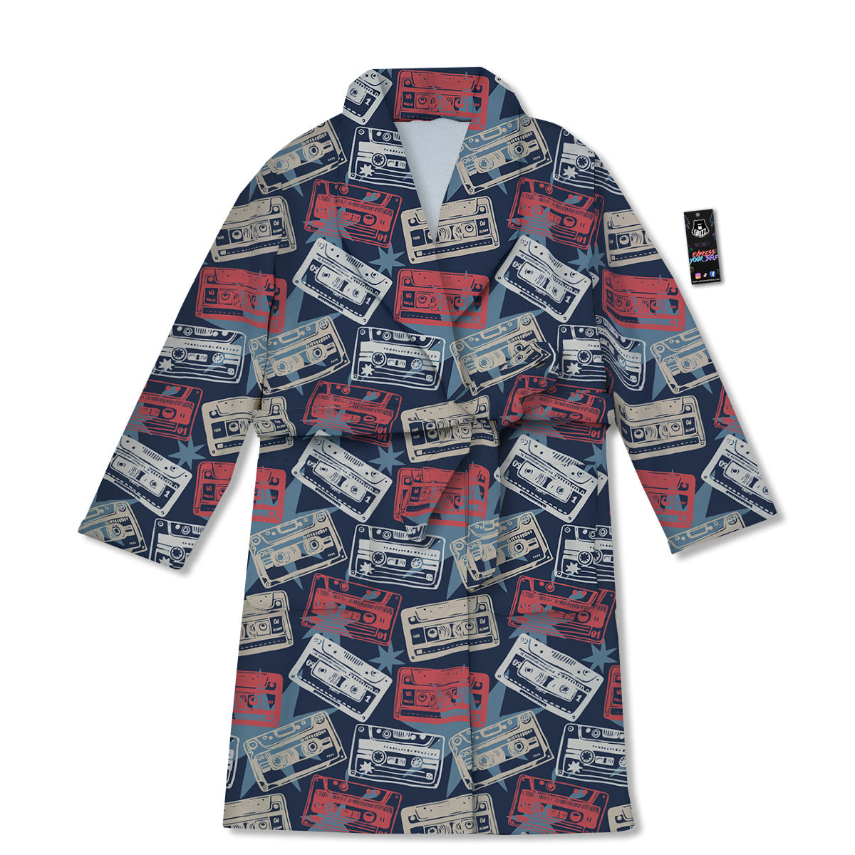 Cassette Vintage Print Pattern Bathrobe-grizzshop
