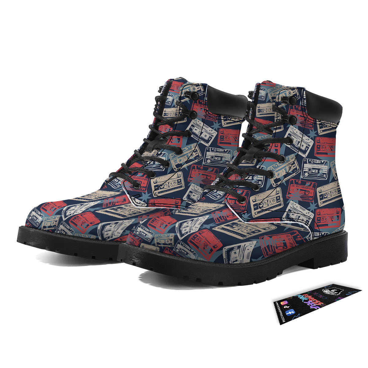 Cassette Vintage Print Pattern Boots-grizzshop