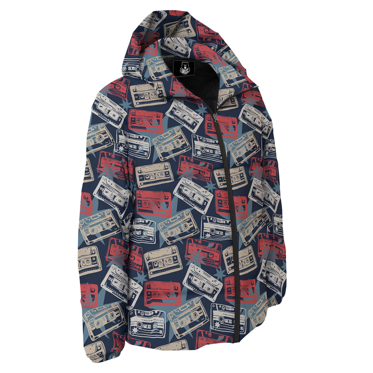 Cassette Vintage Print Pattern Down Jacket-grizzshop