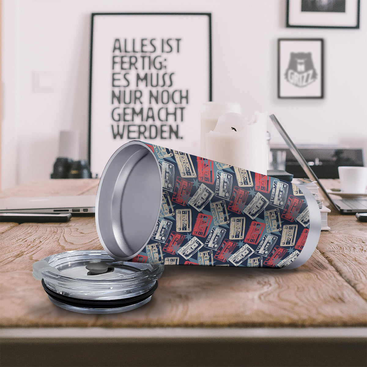 Cassette Vintage Print Pattern Tumbler-grizzshop