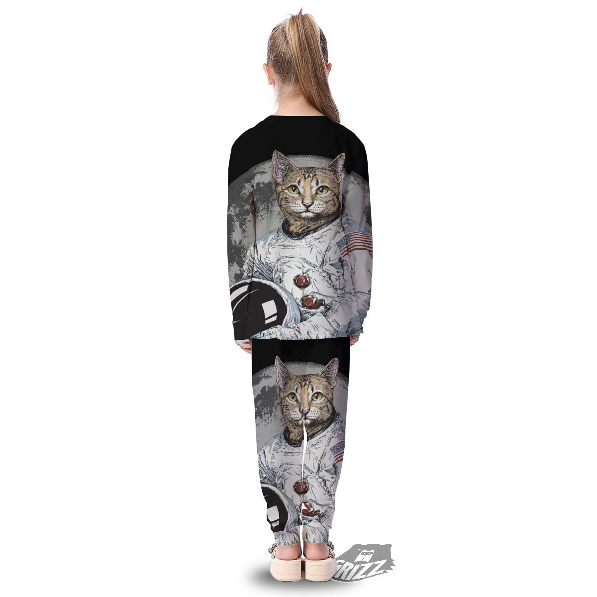 Cat American Astronaut On The Moon Print Kid's Pajamas-grizzshop