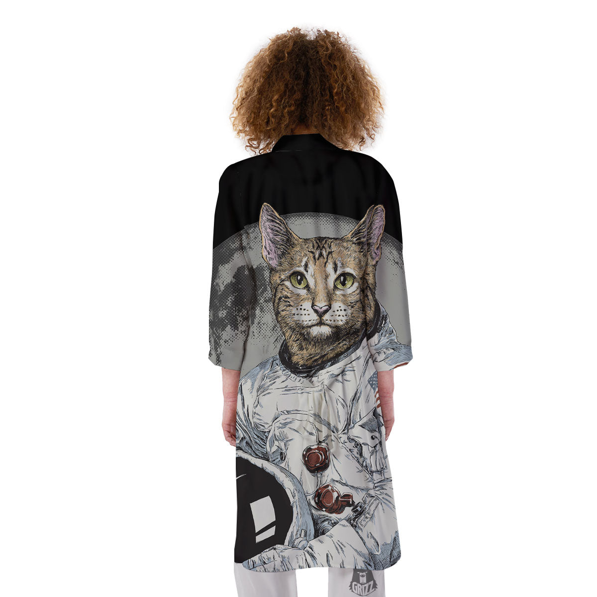 Cat American Astronaut On The Moon Print Kimono-grizzshop