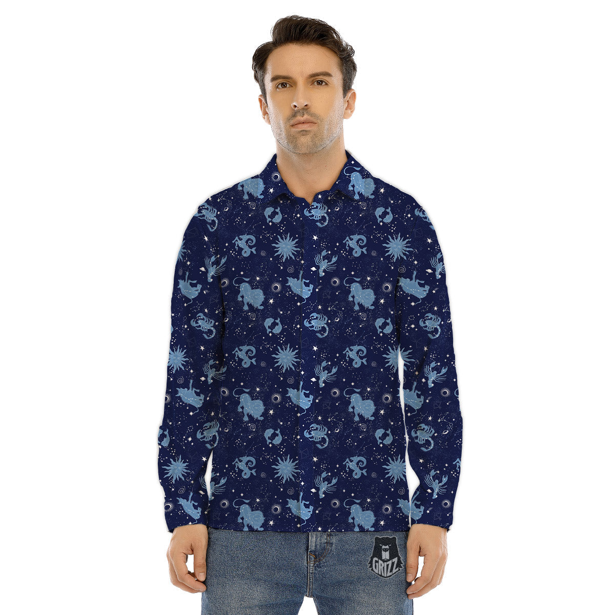 Cat American Astronaut On The Moon Print Men's Dress Shirts-grizzshop