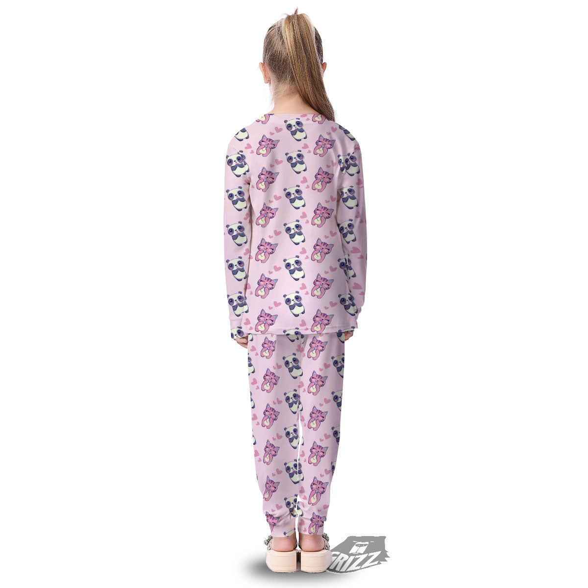 Cat And Panda Lover Print Pattern Kid's Pajamas-grizzshop