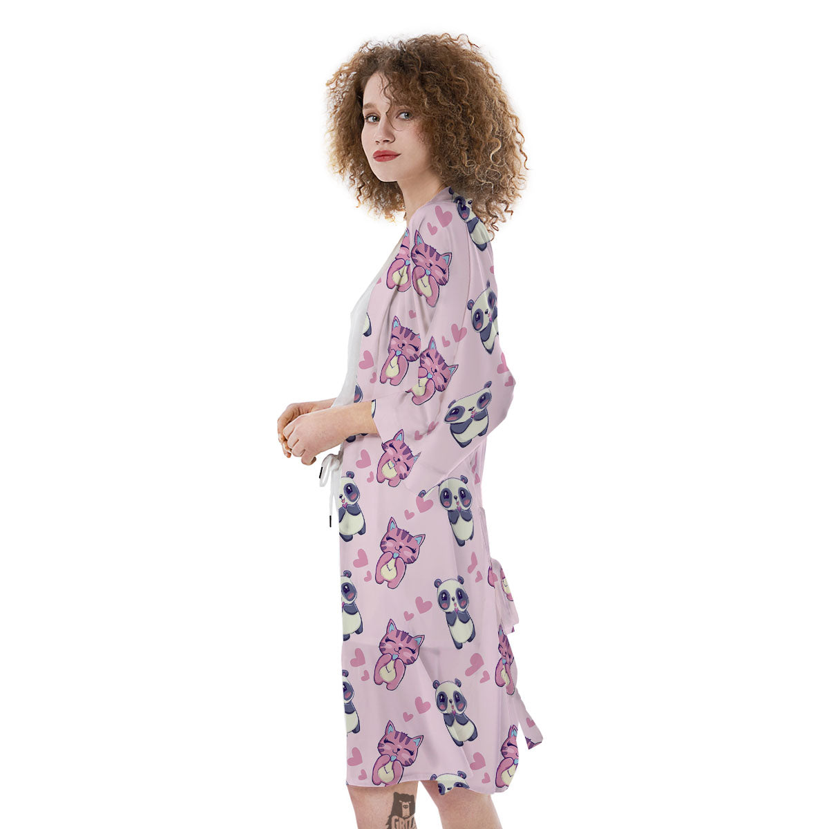 Cat And Panda Lover Print Pattern Kimono-grizzshop