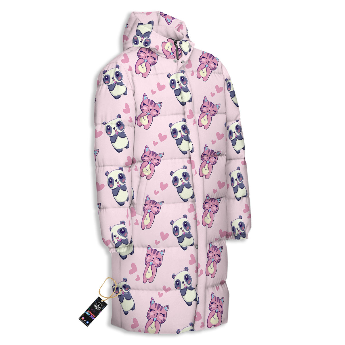 Cat And Panda Lover Print Pattern Long Down Jacket-grizzshop