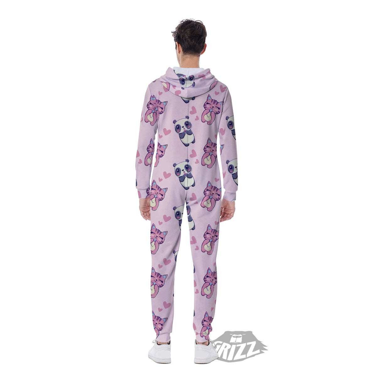 Cat And Panda Lover Print Pattern Men's Jumpsuit-grizzshop