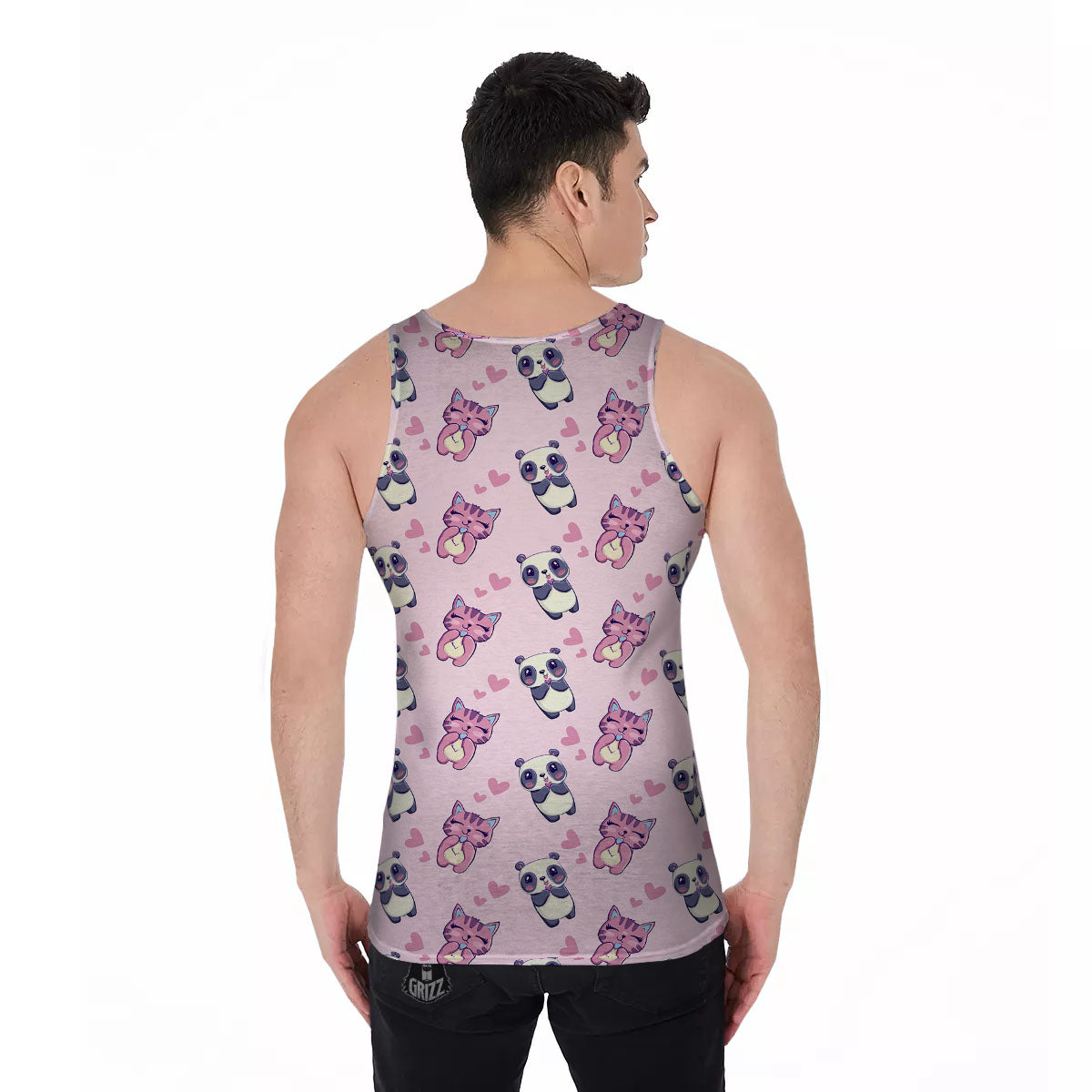 Cat And Panda Lover Print Pattern Men's Tank Top-grizzshop