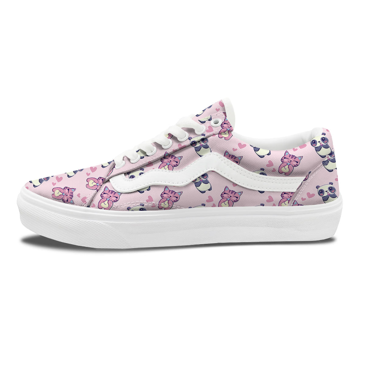 Cat And Panda Lover Print Pattern Skate Shoes-grizzshop