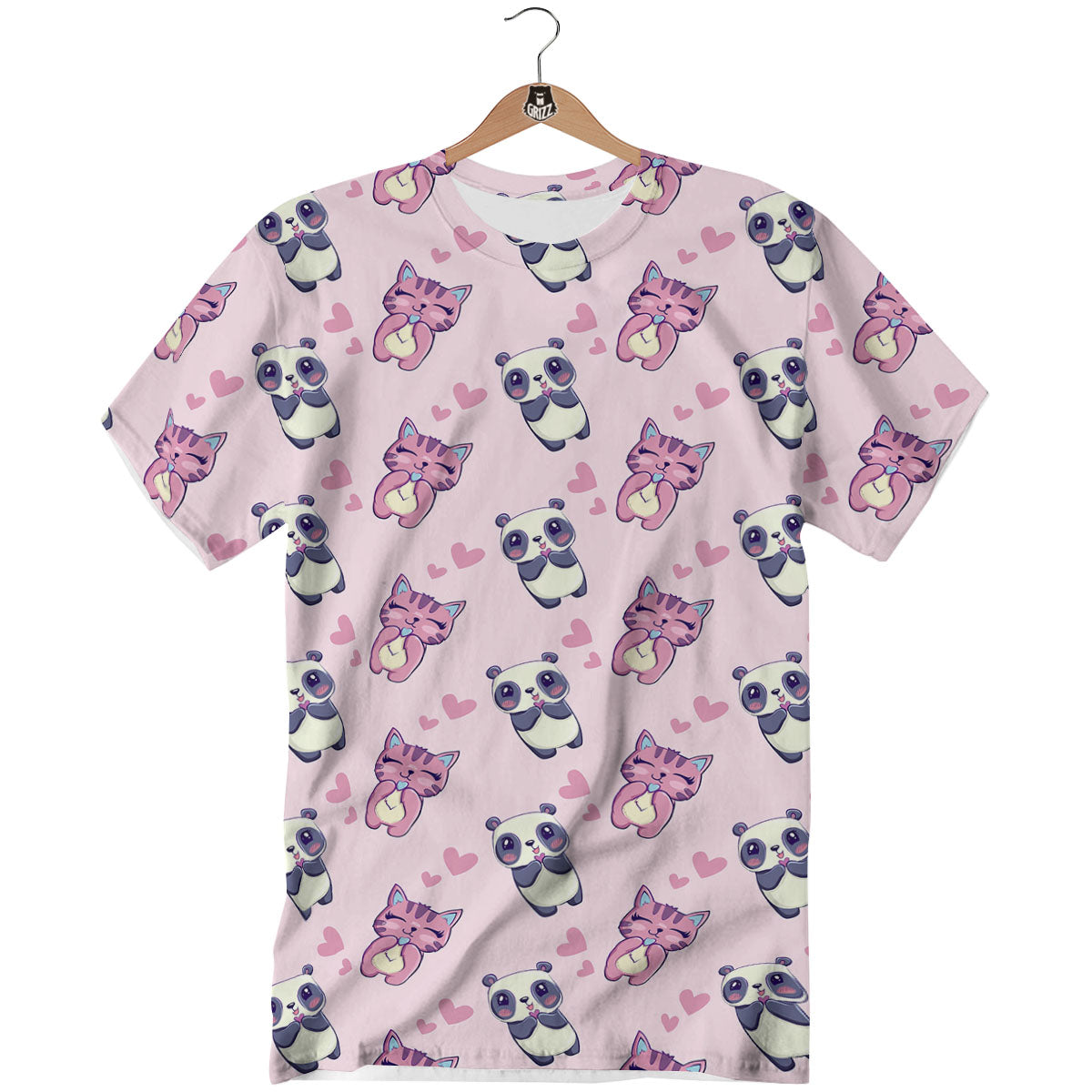 Cat And Panda Lover Print Pattern T-Shirt-grizzshop