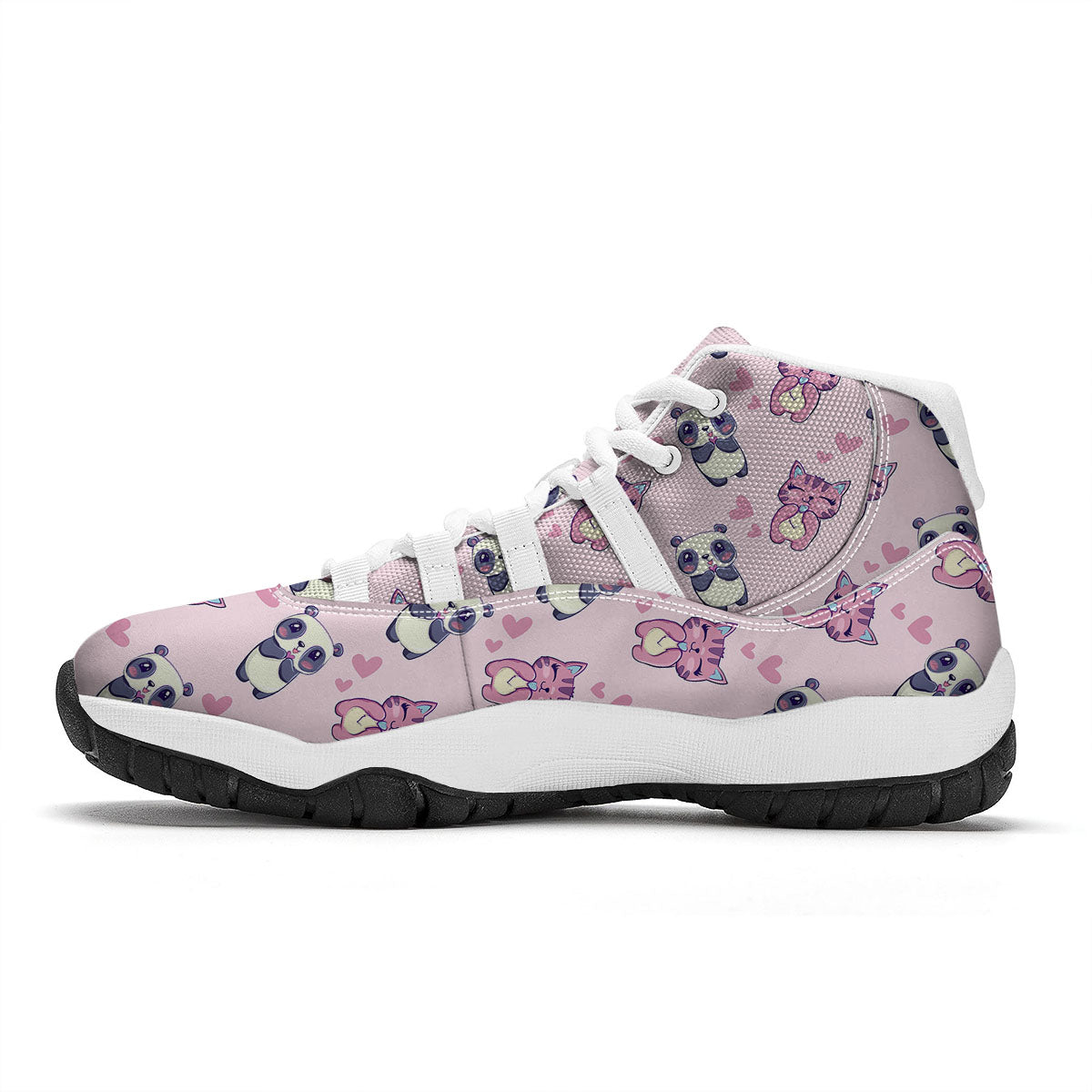 Cat And Panda Lover Print Pattern White Bball Shoes-grizzshop