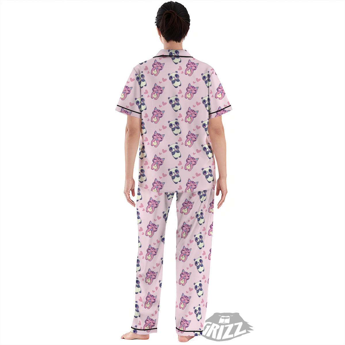 Cat And Panda Lover Print Pattern Women's Pajamas Set-grizzshop