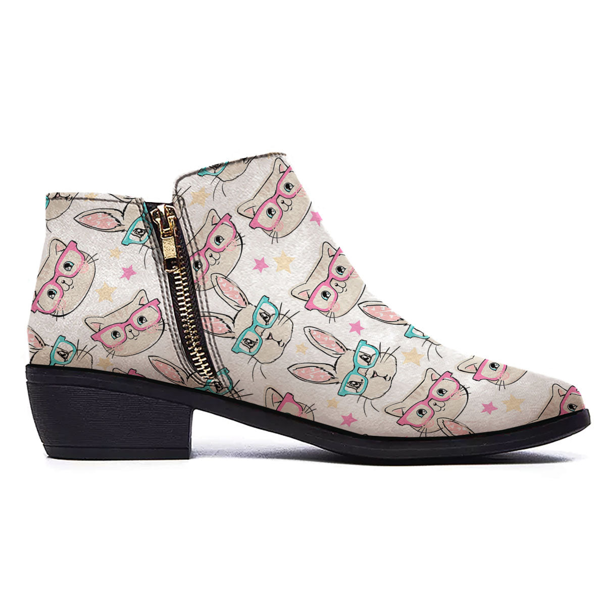 Cat And Rabbit Print Pattern Ankle Boots-grizzshop