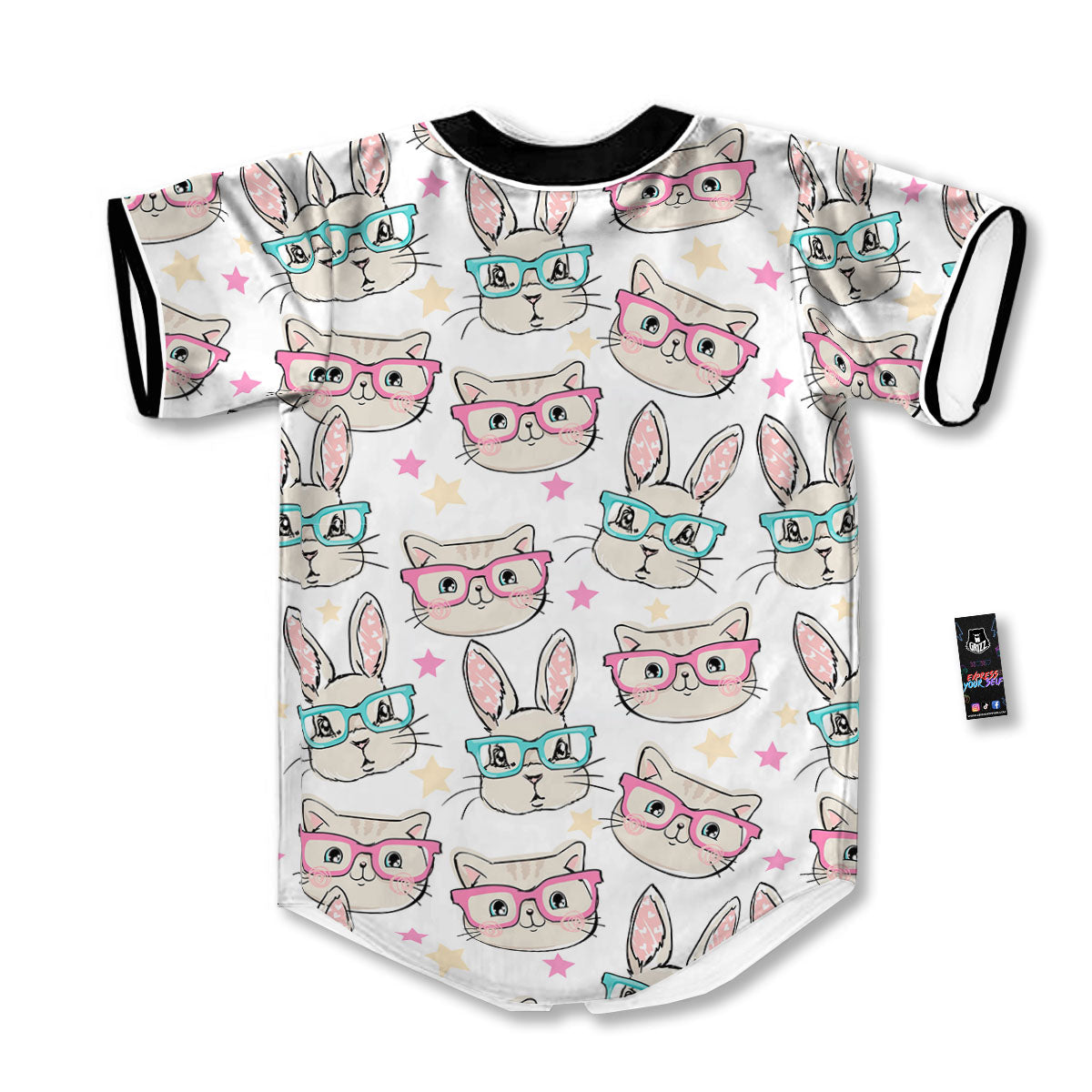 Cat And Rabbit Print Pattern Baseball Jersey-grizzshop