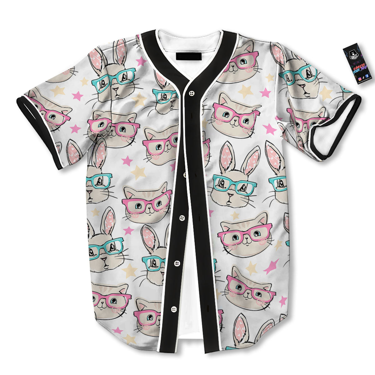 Cat And Rabbit Print Pattern Baseball Jersey-grizzshop