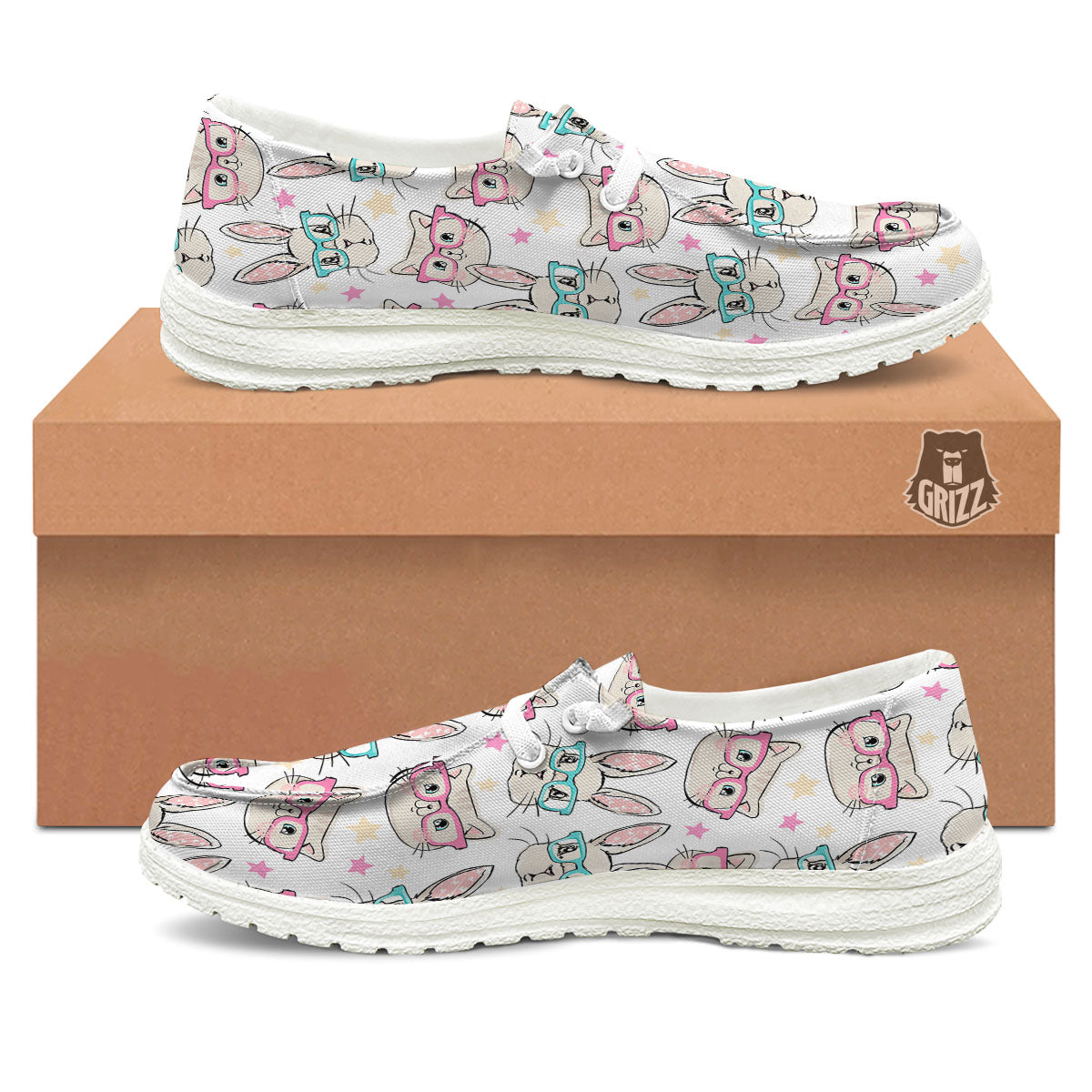 Cat And Rabbit Print Pattern Black Loafers-grizzshop