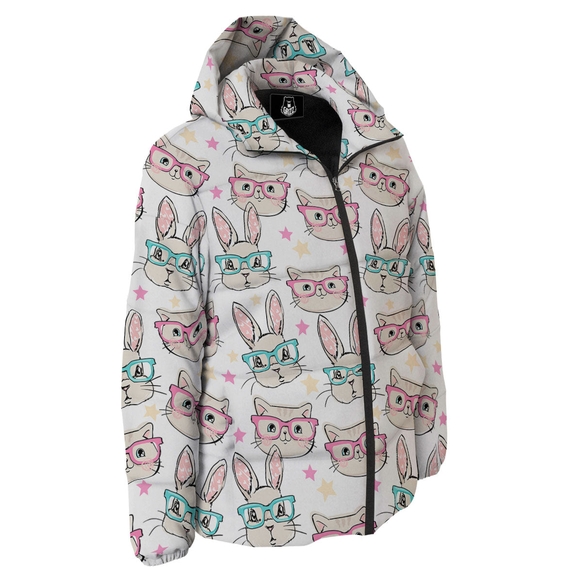 Cat And Rabbit Print Pattern Down Jacket-grizzshop