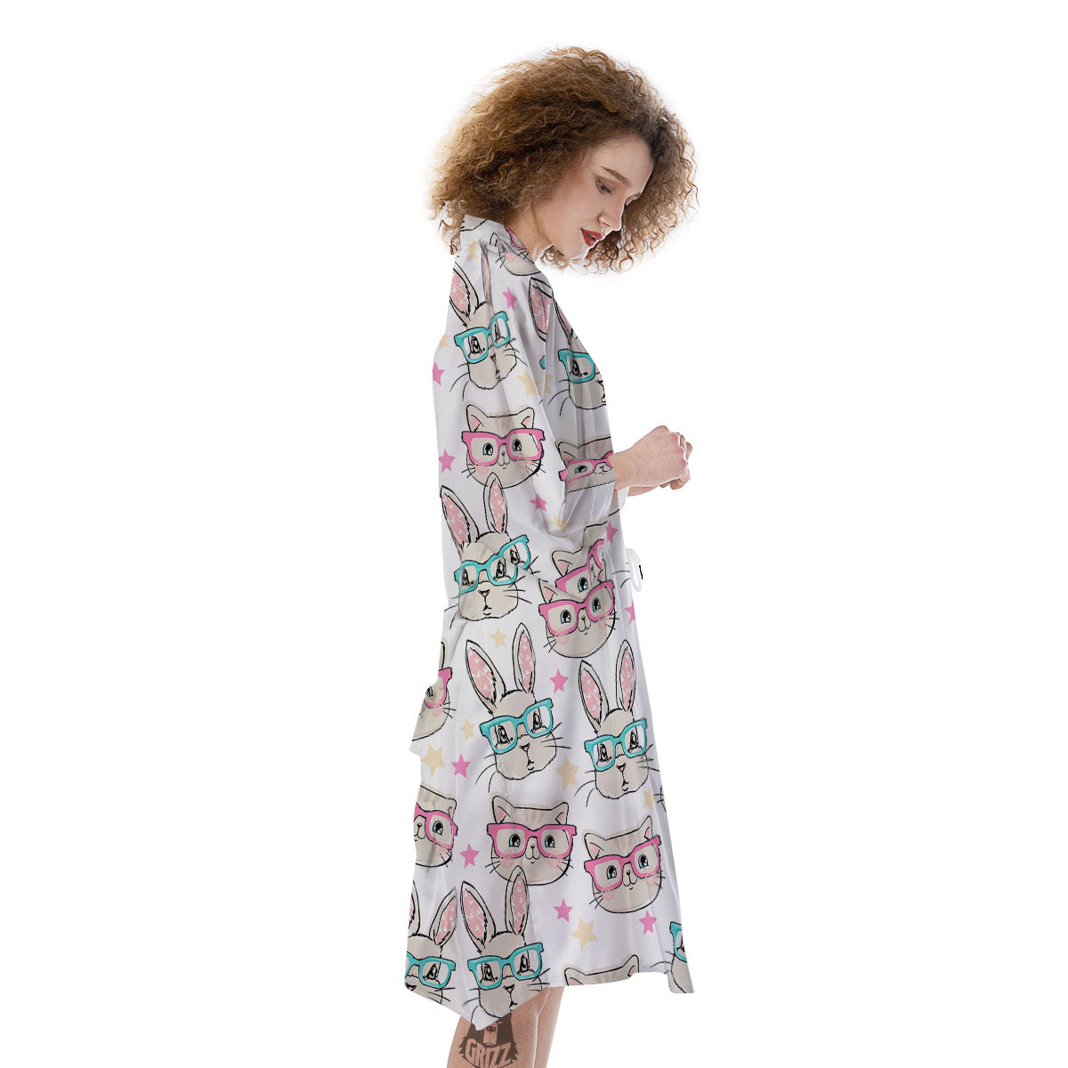 Cat And Rabbit Print Pattern Kimono-grizzshop