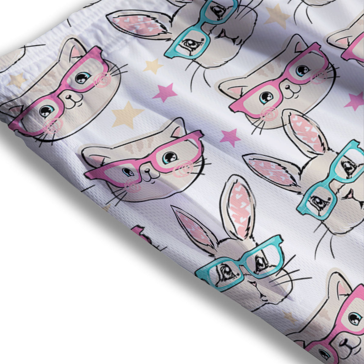 Cat And Rabbit Print Pattern Mesh Shorts-grizzshop