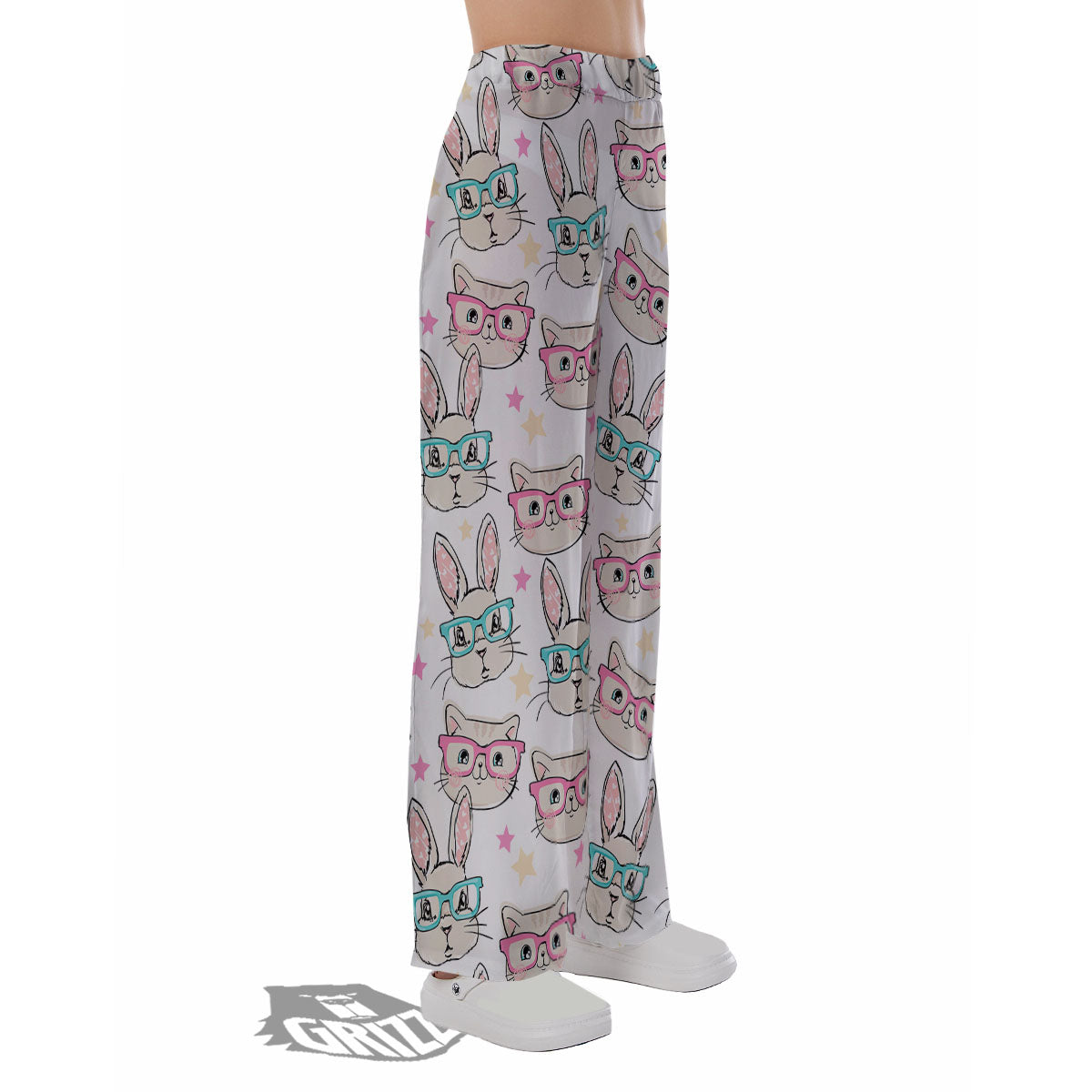 Cat And Rabbit Print Pattern Pajama Pants-grizzshop