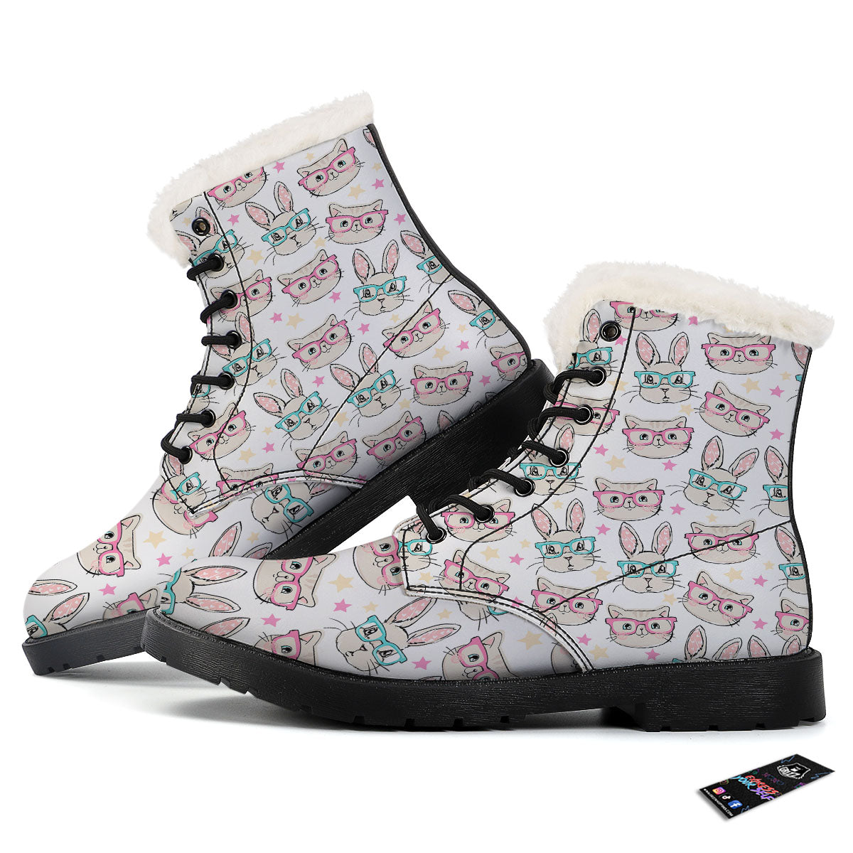 Cat And Rabbit Print Pattern Winter Boots-grizzshop