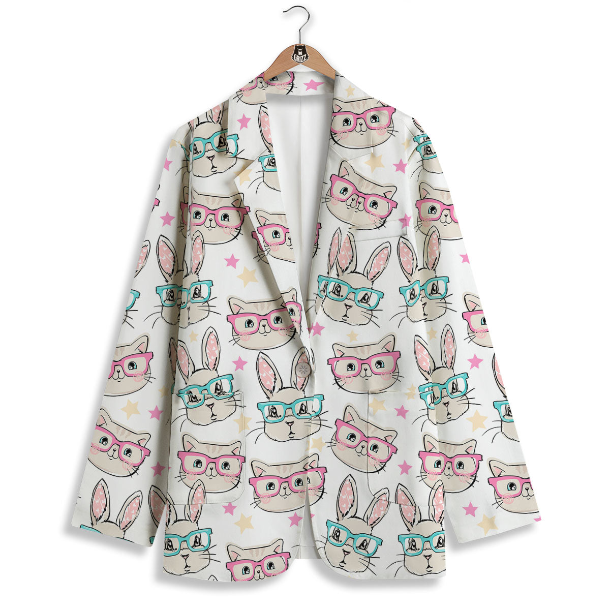 Cat And Rabbit Print Pattern Women's Blazer-grizzshop