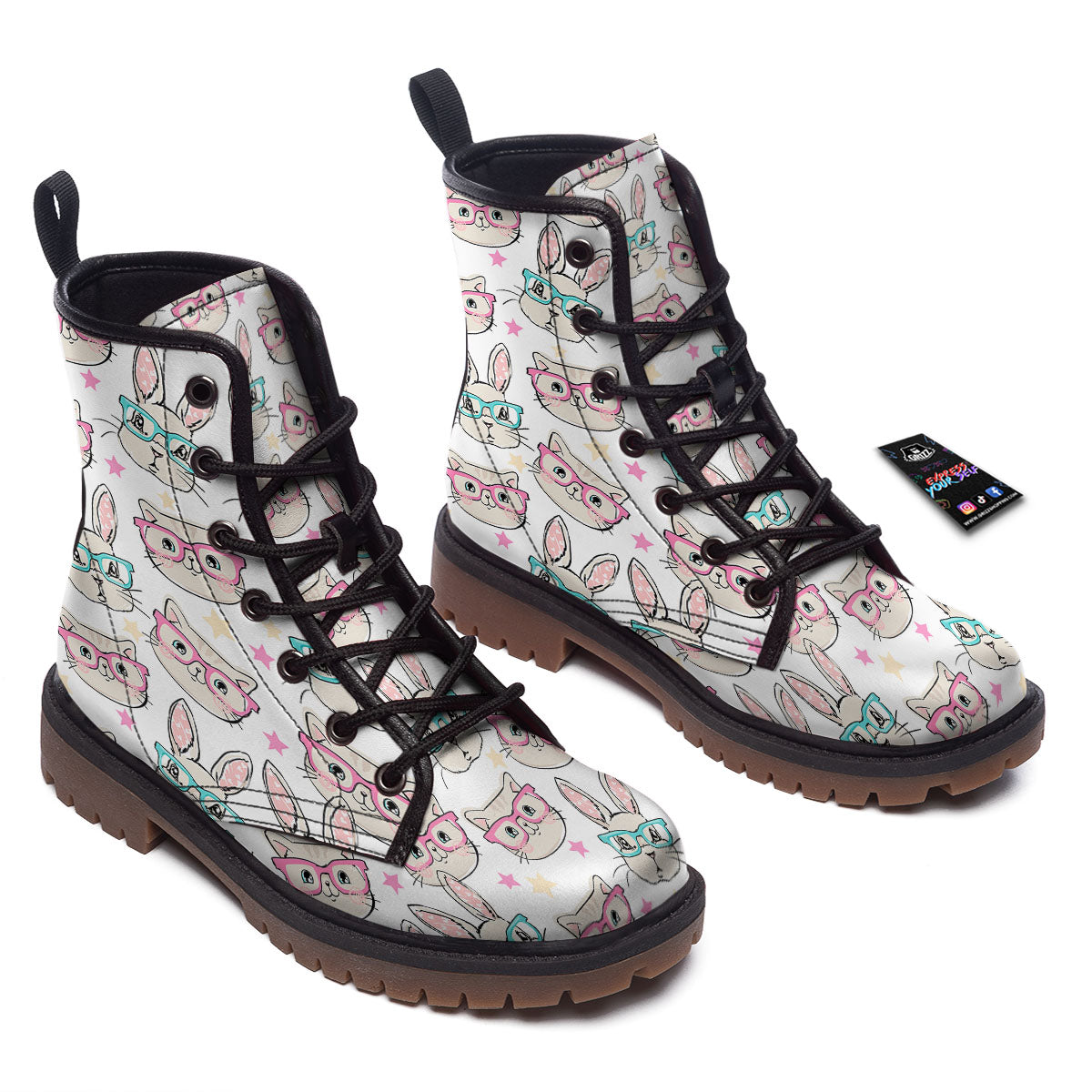 Cat And Rabbit Print Pattern Work Boots-grizzshop