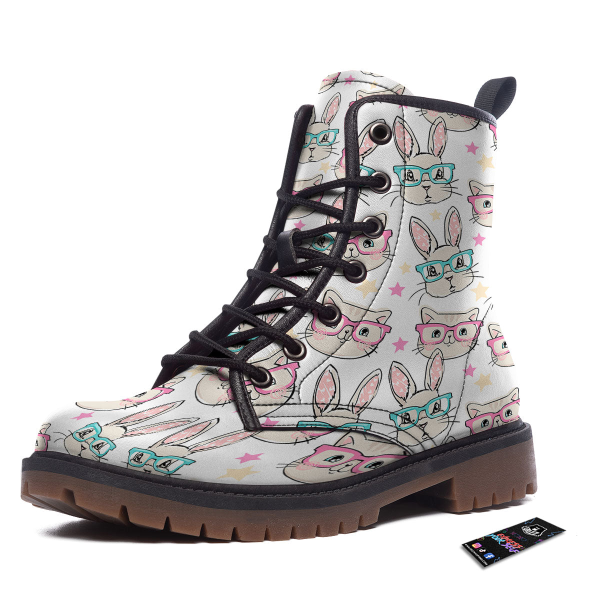 Cat And Rabbit Print Pattern Work Boots-grizzshop