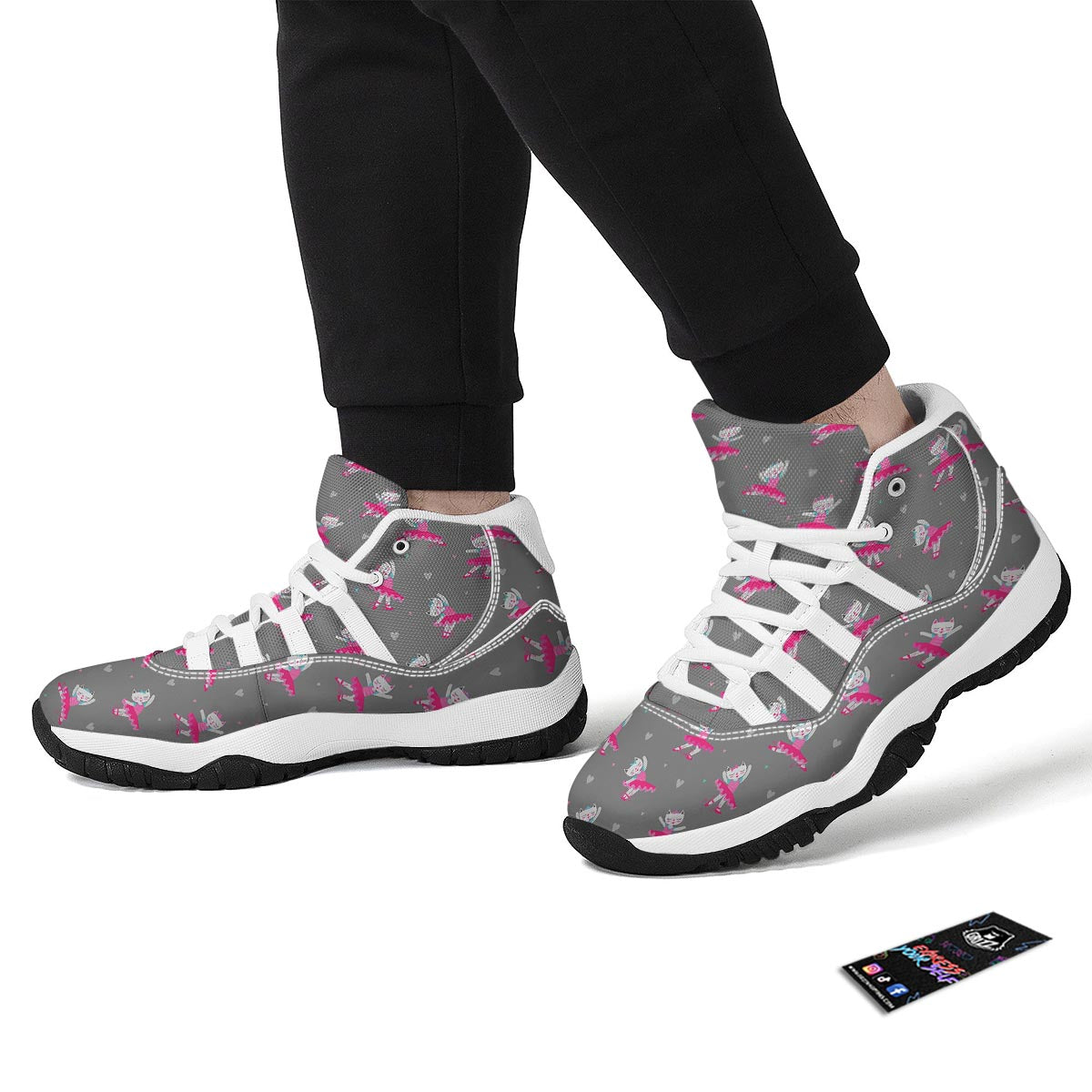 Cat Ballet Pattern Print White Bball Shoes-grizzshop