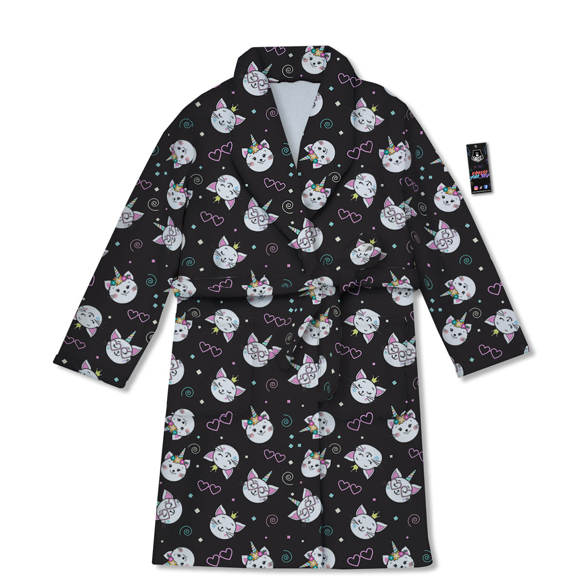 Cat Cute Black Print Pattern Bathrobe-grizzshop