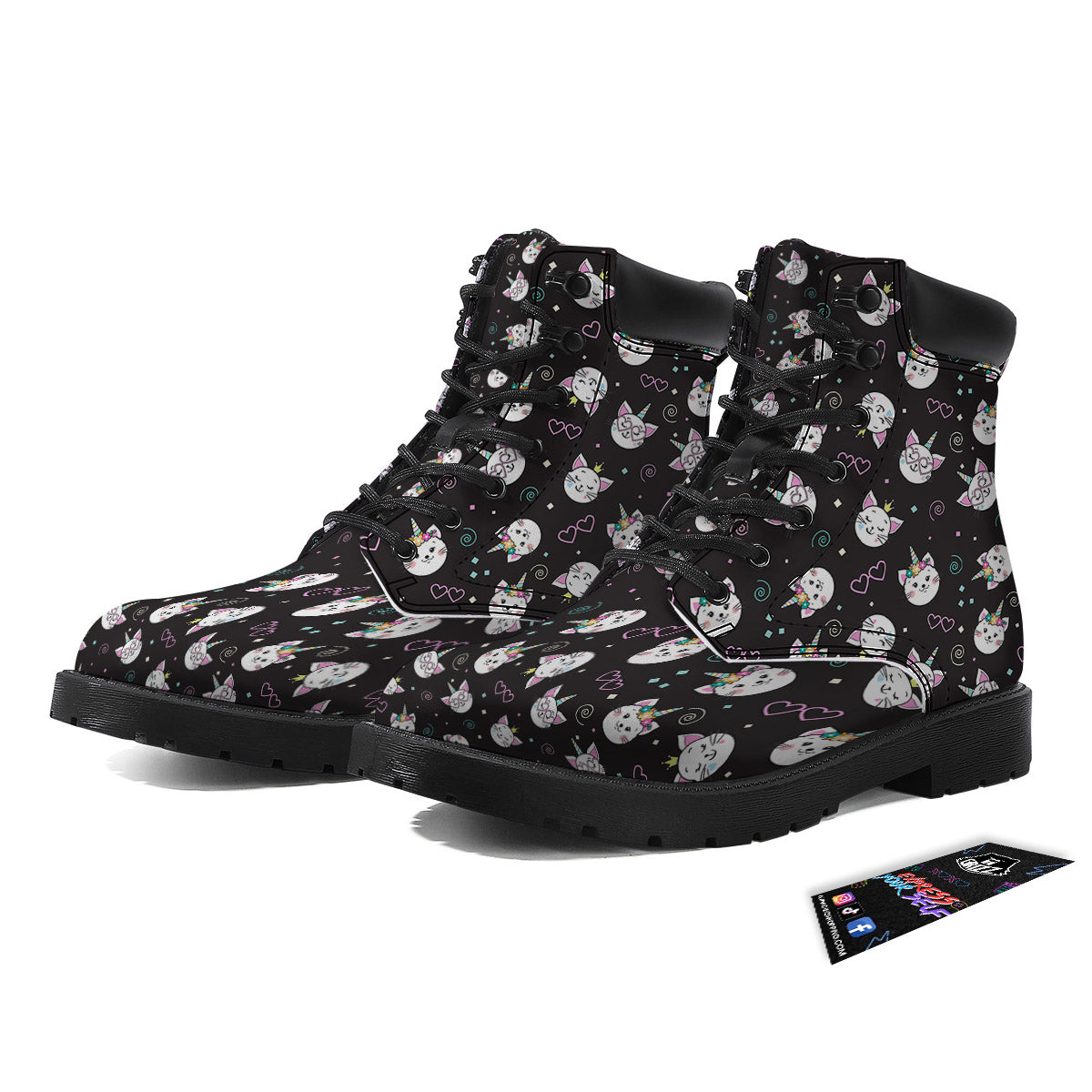 Cat Cute Black Print Pattern Boots-grizzshop
