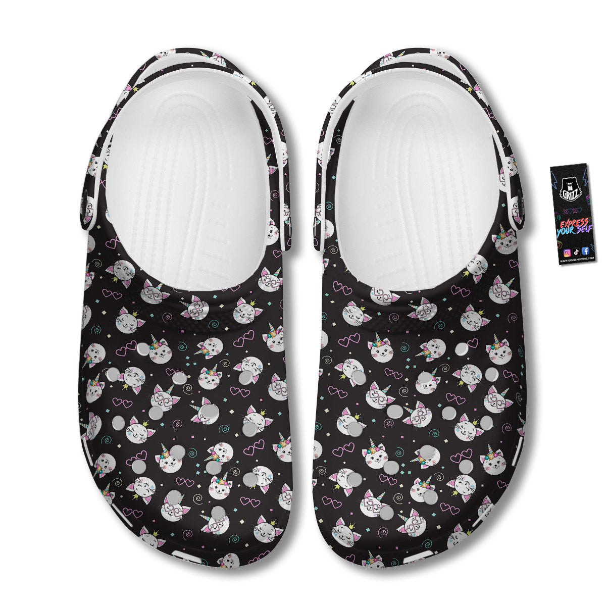 Cat Cute Black Print Pattern Clog-grizzshop