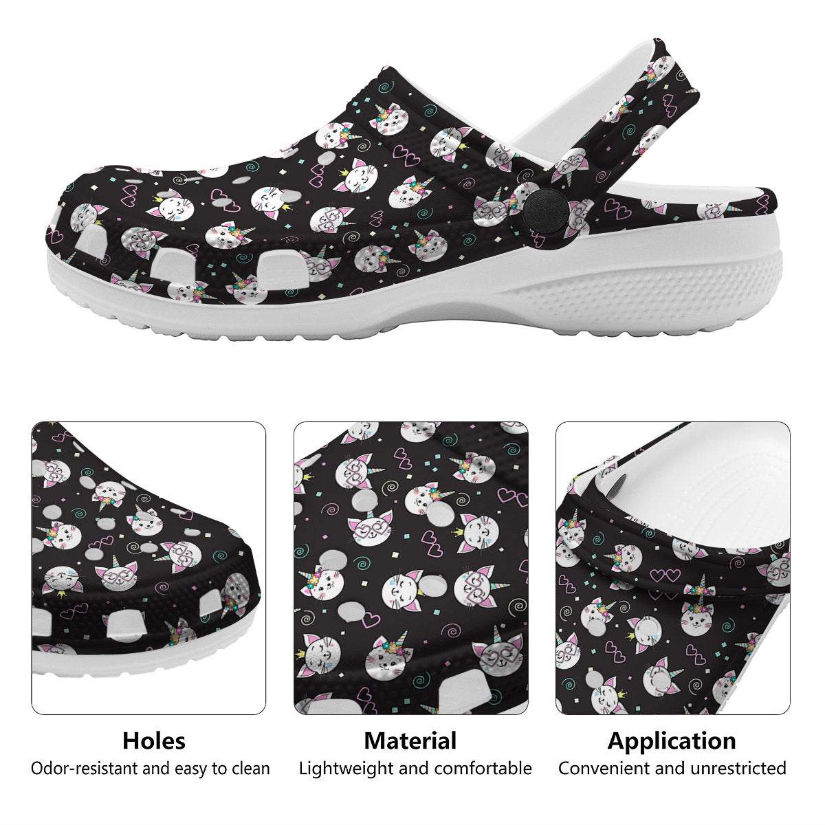 Cat Cute Black Print Pattern Clog-grizzshop