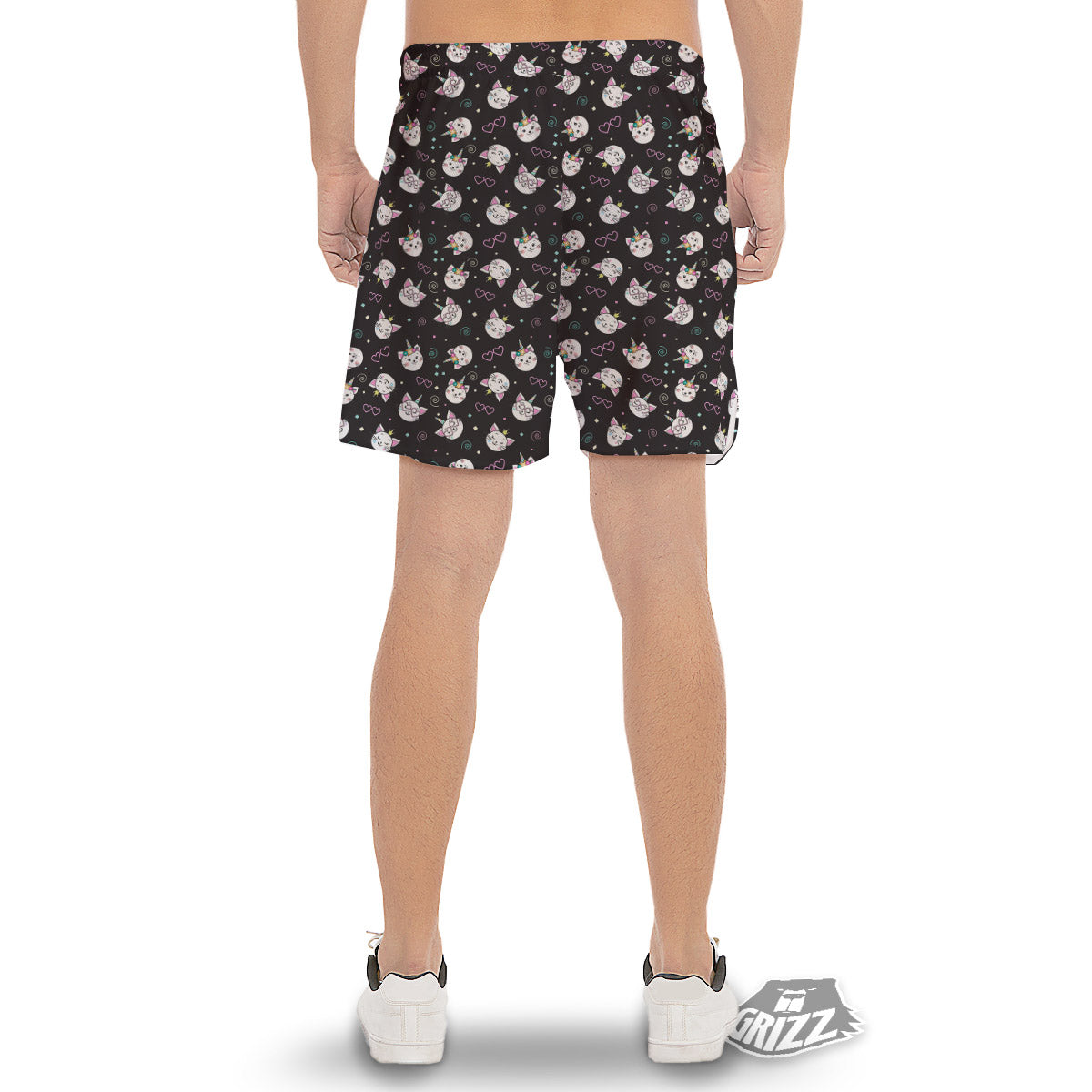 Cat Cute Black Print Pattern Men's Gym Shorts-grizzshop