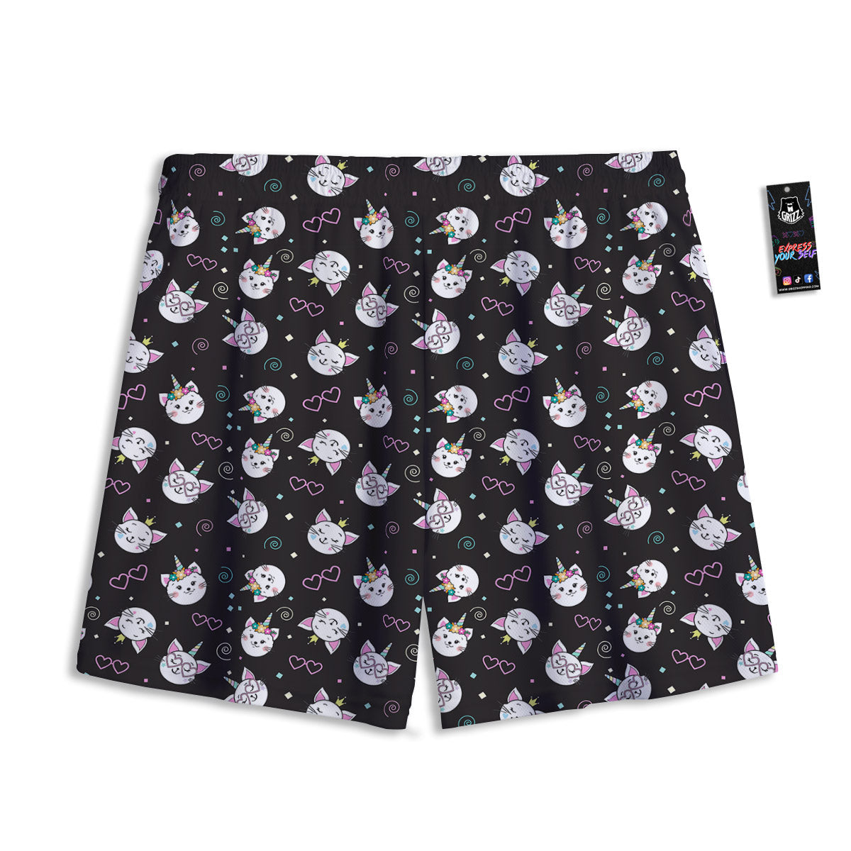 Cat Cute Black Print Pattern Mesh Shorts-grizzshop