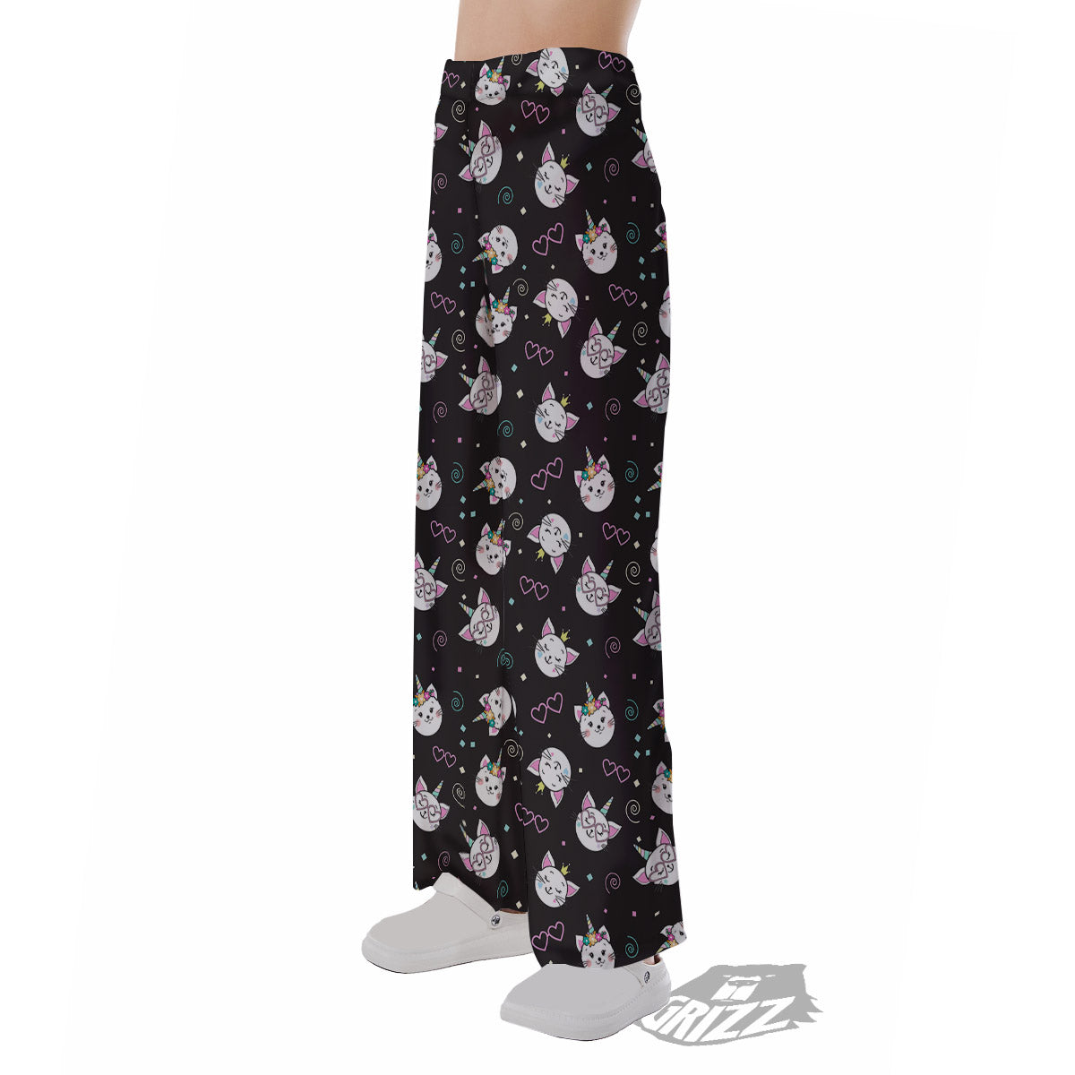 Cat Cute Black Print Pattern Pajama Pants-grizzshop