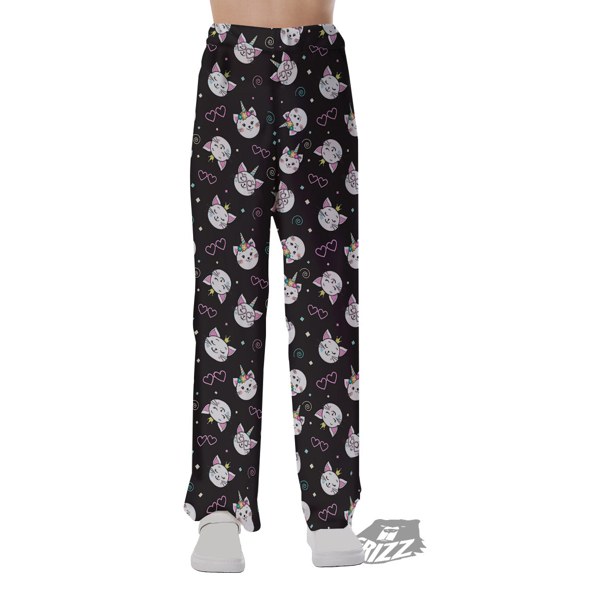 Cat Cute Black Print Pattern Pajama Pants-grizzshop