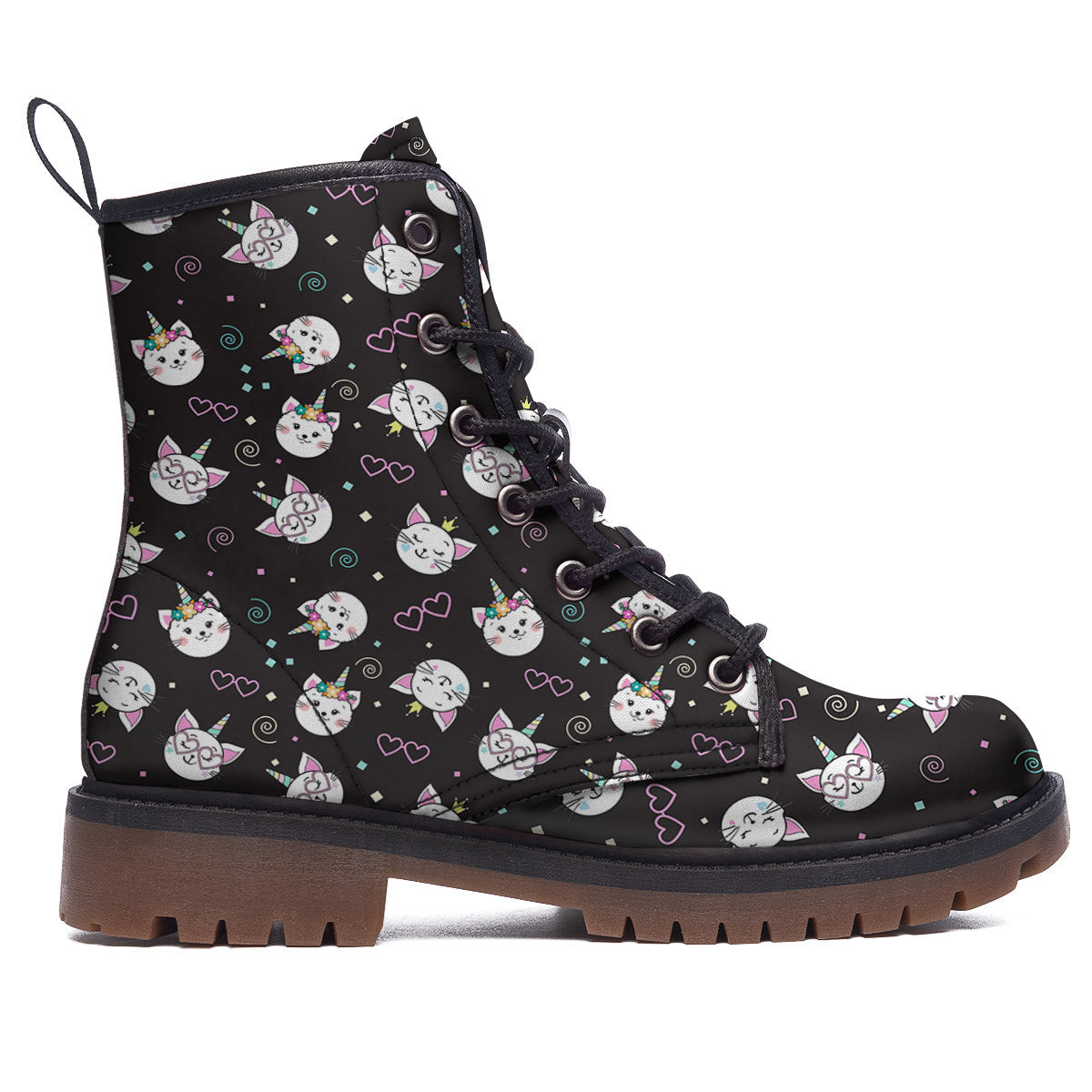 Cat Cute Black Print Pattern Work Boots-grizzshop