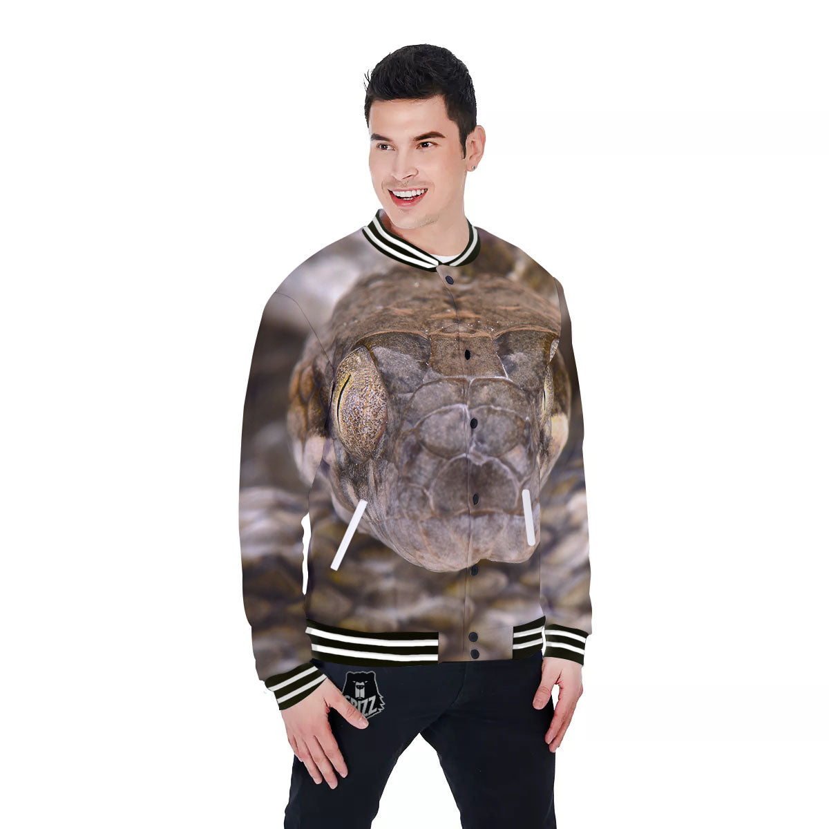 Cat Eyed Snake Malagasy Print Baseball Jacket-grizzshop