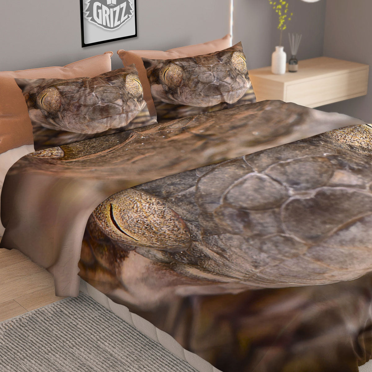 Cat Eyed Snake Malagasy Print Duvet Cover Bedding Set
