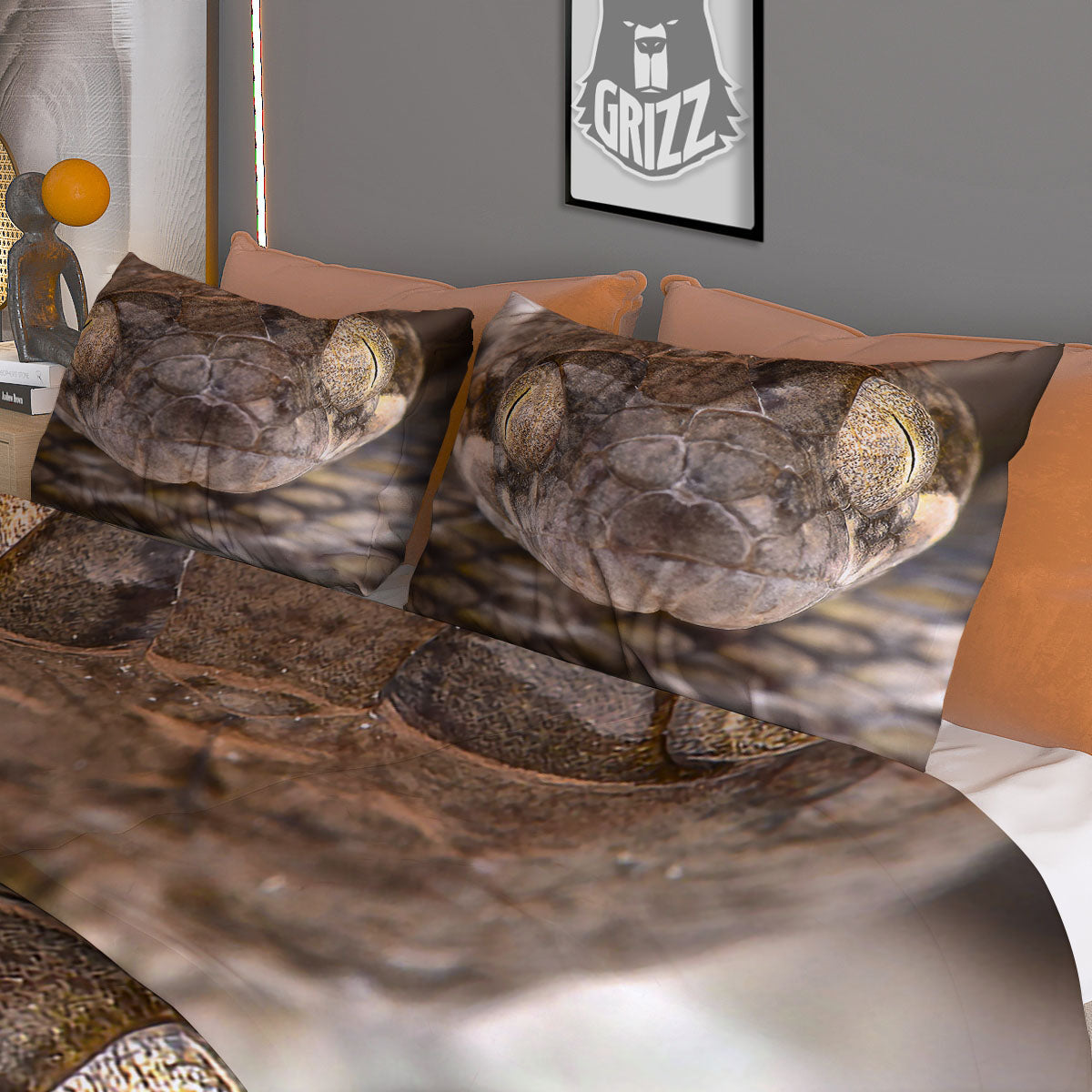 Cat Eyed Snake Malagasy Print Duvet Cover Bedding Set