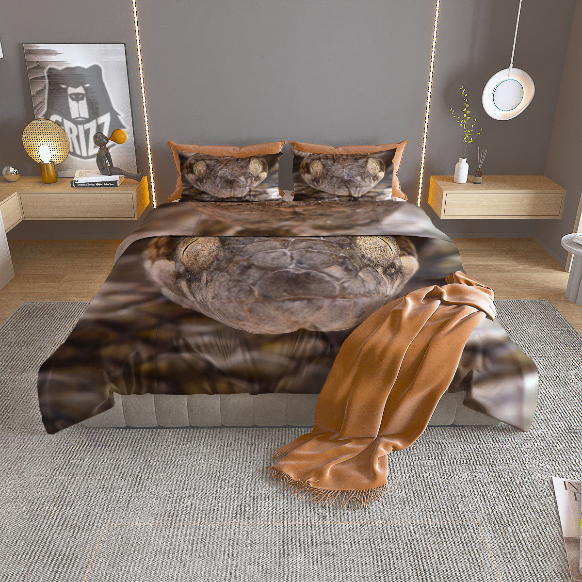 Cat Eyed Snake Malagasy Print Duvet Cover Bedding Set
