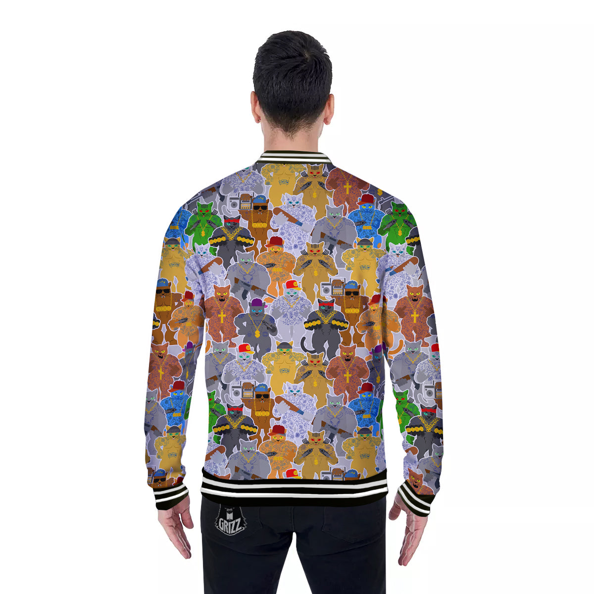 Cat Gangsta Colorful Print Pattern Baseball Jacket-grizzshop