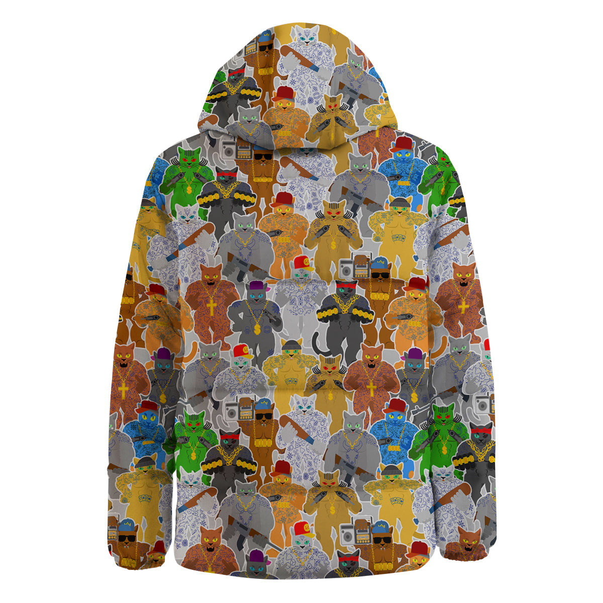 Cat Gangsta Colorful Print Pattern Down Jacket-grizzshop