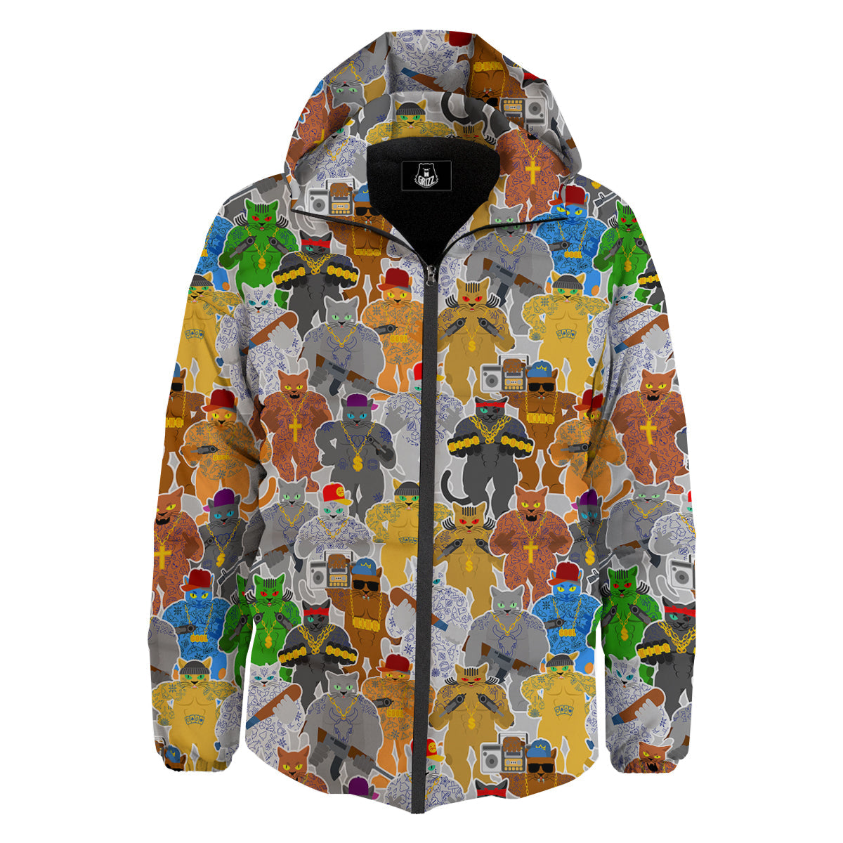 Cat Gangsta Colorful Print Pattern Down Jacket-grizzshop