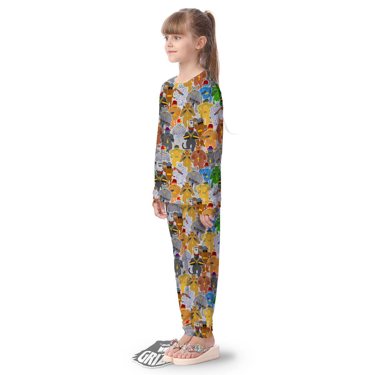 Cat Gangsta Colorful Print Pattern Kid's Pajamas-grizzshop