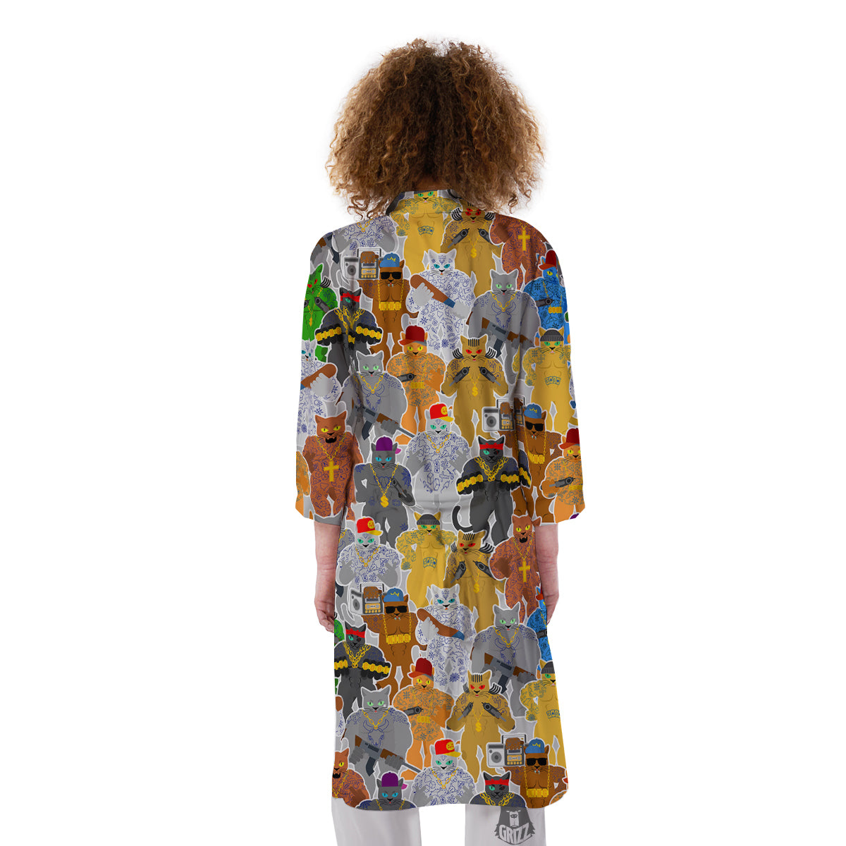 Cat Gangsta Colorful Print Pattern Kimono-grizzshop